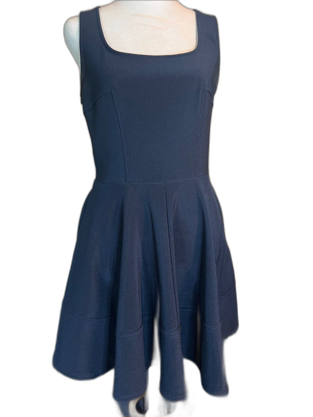 LULUS Classic Navy Fit-and-Flare Dress - Sleeveless Square Neck Size M